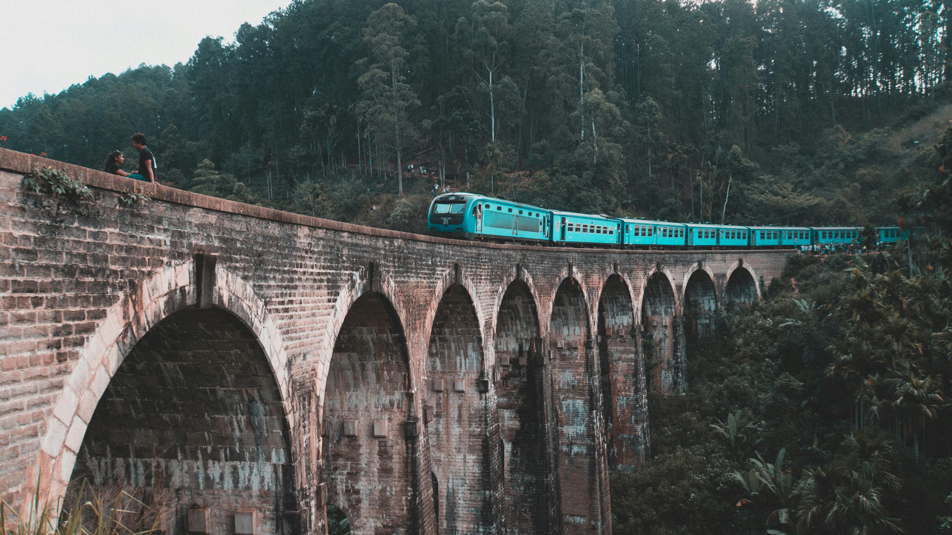 View of Nine Arches Bridge in lush forest of Ella